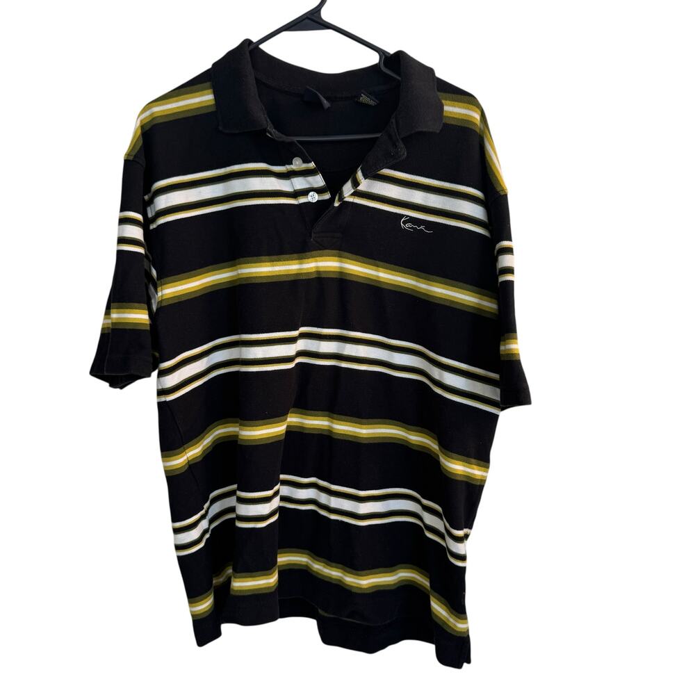 Kani Gold Polo Men's XL‎ Black/Gold Striped Collared Short Sleeve Golf Shirt